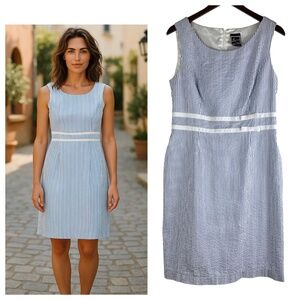 Lennie LNY New York Dress Sz Large 12 Seersucker Stripe Blue Coastal Chic